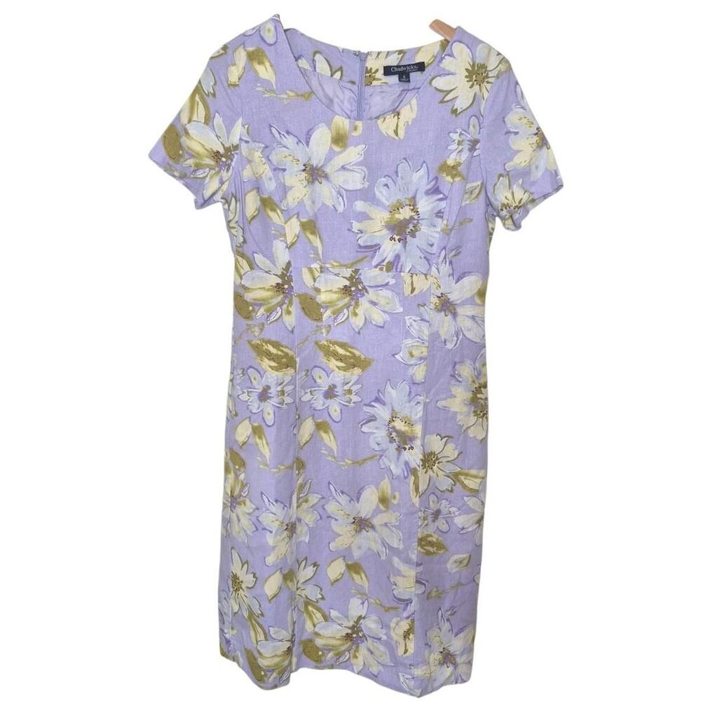 Chadwicks Lilac Floral Dress Linen Blend 50s 60s Vintage Inspired Size 8
